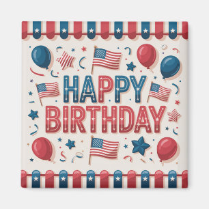 Imán Saludo de cumpleaños con tema patriótico americano