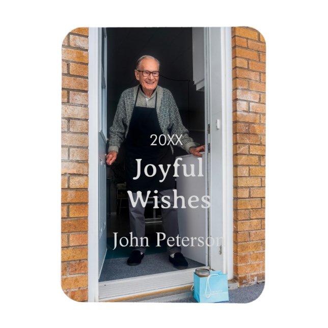 Imán Saludos alegres agregar nombre foto hombre vacacio (Vertical)