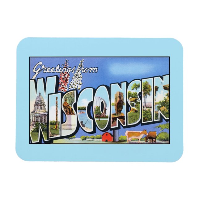 Imán Saludos antiguos de Wisconsin (Horizontal)