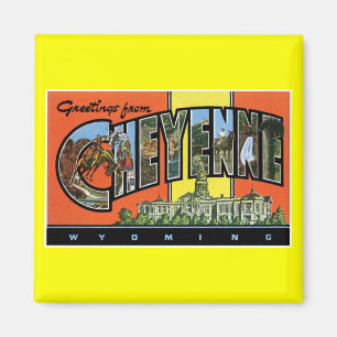 Imán ¡Saludos de Cheyenne, Wyoming! Postal del vintage