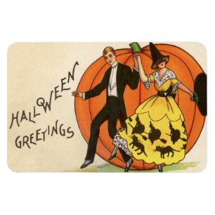 Imán Saludos de Halloween Bailando Pareja Calabaza Vint