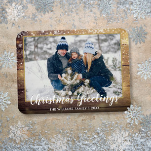 Imán Saludos de Navidad Fotografía Rustic Country Wood
