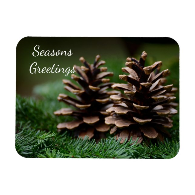 Imán Saludos de Pine Cone Seasons (Horizontal)