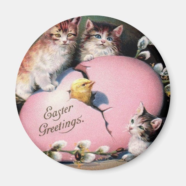 Imán Saludos de Semana Santa de la Viña Gatos Chick y H (Frente)