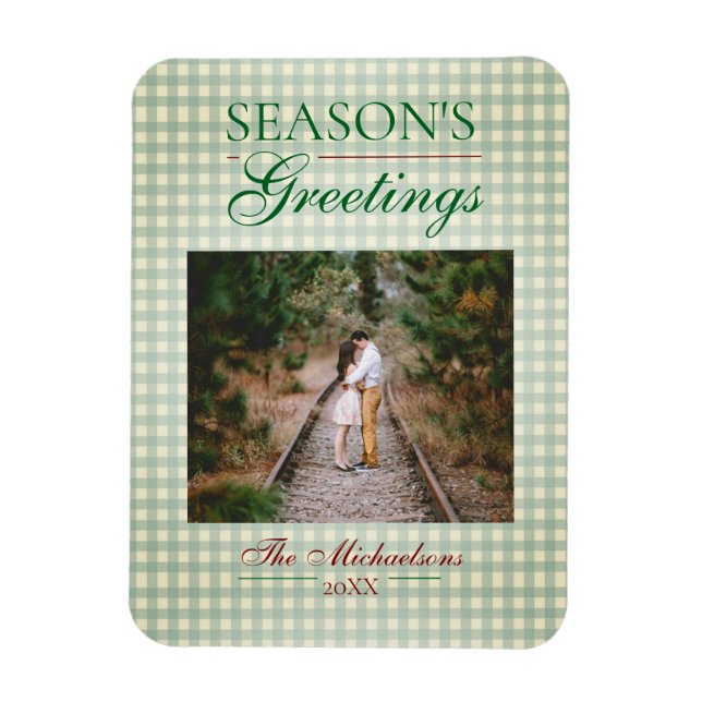 Imán Saludos de temporada a los Navidades de Gingham (Vertical)