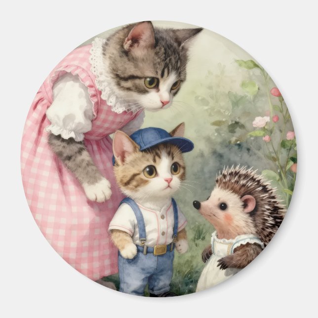 Imán Saludos del primer día: gatito y erizo (Frente)