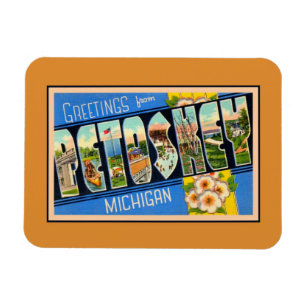Imán Saludos del vintage de Petoskey Michigan
