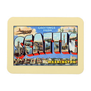 Imán Saludos del vintage de Seattle Washington