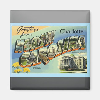 Imán Saludos desde Carolina del Norte Charlotte, Vintag