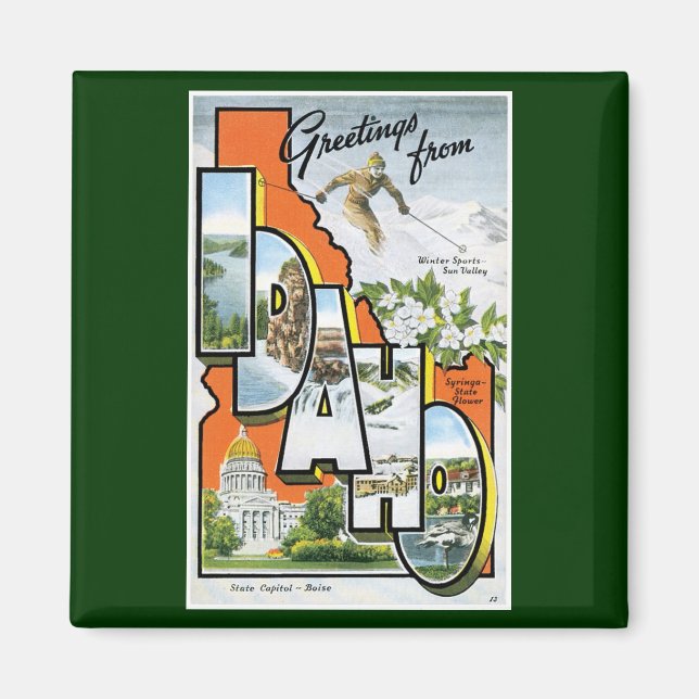 Imán ¡Saludos desde Idaho! (Frente)