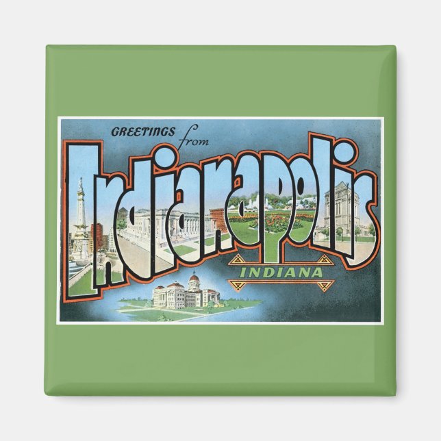 Imán ¡Saludos desde Indianápolis Indiana! Vintage (Frente)