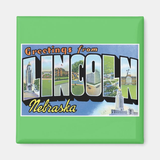 Imán ¡Saludos desde Lincoln, Nebraska! (Frente)