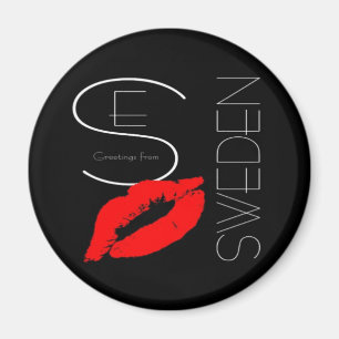 Imán Saludos desde Suecia Red Lipstick Love Kiss Black