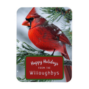 Imán Saludos navideños del cardenal de invierno Navidad