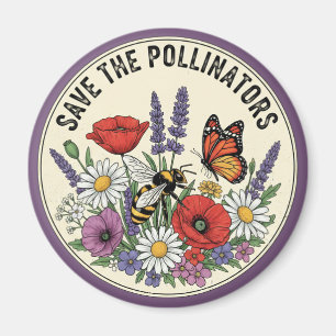Imán Salva al polinizador con abeja, mariposa y flores