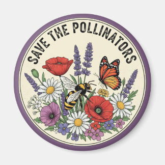 Imán Salva al polinizador con abeja, mariposa y flores