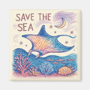 Imán Salva el Mar - Arte Oceánico con Lápices de Colore
