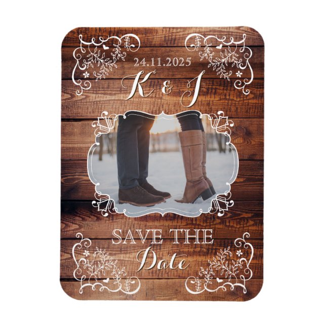 Imán Salven la fecha de la madera de la foto de un Boda (Vertical)
