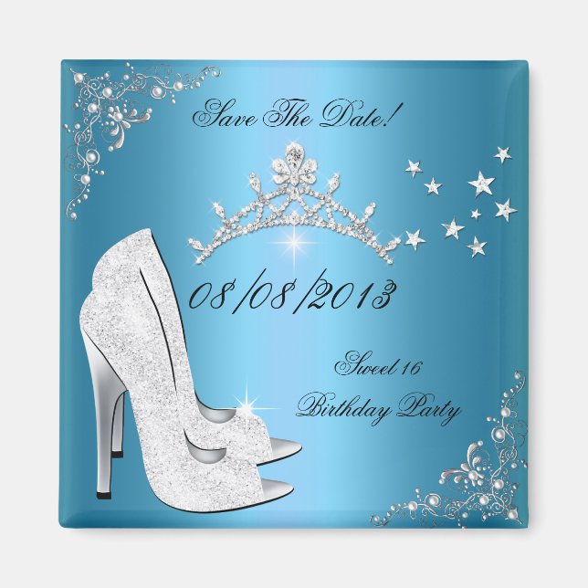 Imán Salven La Fecha Dulce 16 Tos Azules Zapatos Tiara (Frente)