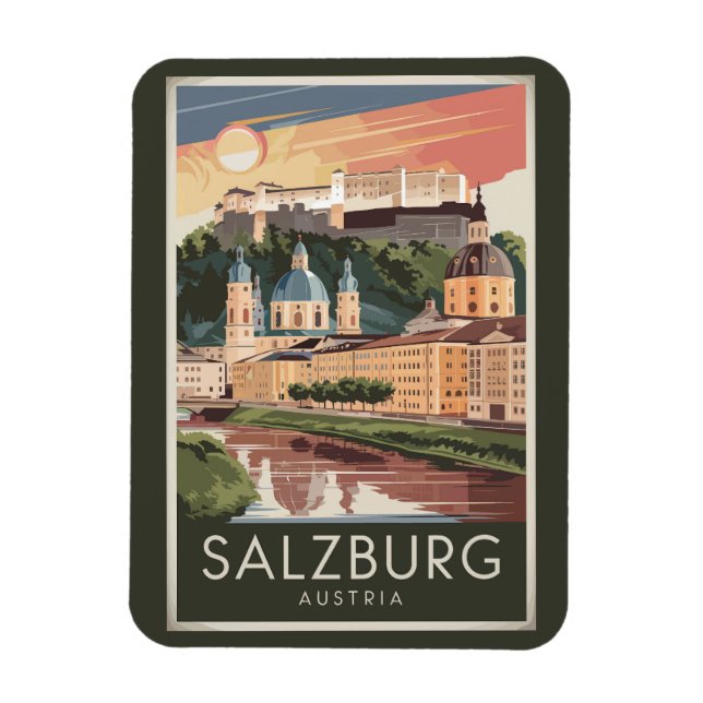 Imán Salzburgo Austria Ilustracion Viaje Arte Vintage (Vertical)