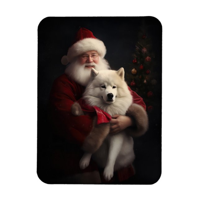 Imán Samoyed Con Santa Claus Festivo Navidad (Vertical)