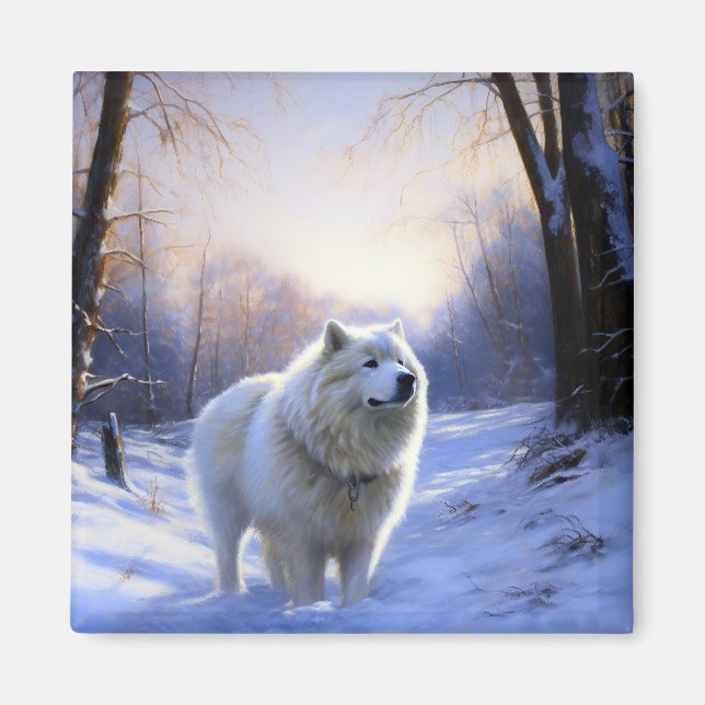 Imán Samoyed Deja que nieve Navidad (Frente)