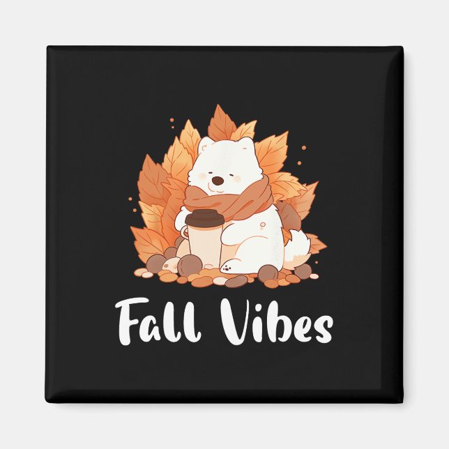 Imán Samoyed Fall Vibes Funny Dog Pumpkin Spice Latte (Frente)