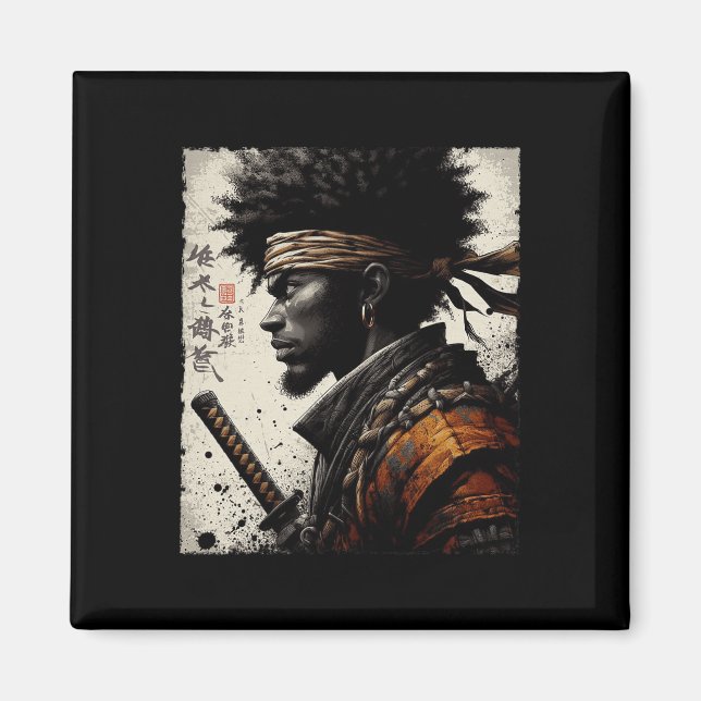 Imán Samurái Afroamericano Vintage Bushido Africano Gue (Frente)