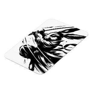Imán Samurai Bunny Black Ink Warrior Rabbit