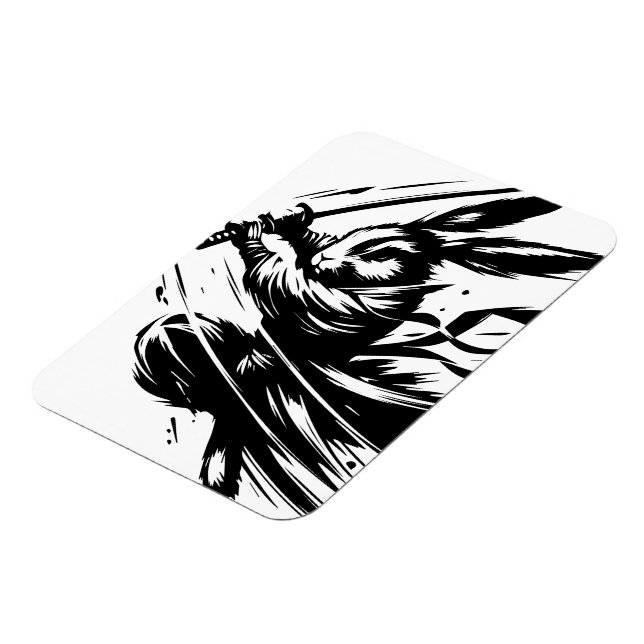 Imán Samurai Bunny Black Ink Warrior Rabbit (Lado Izquierdo)