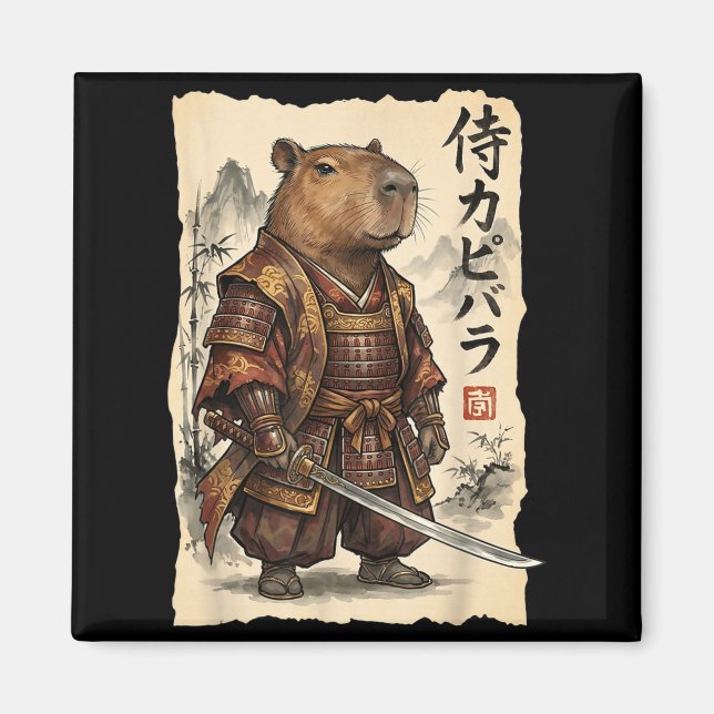 Imán Samurai Capybara Japanese Art Vintage Graphic Funn (Frente)