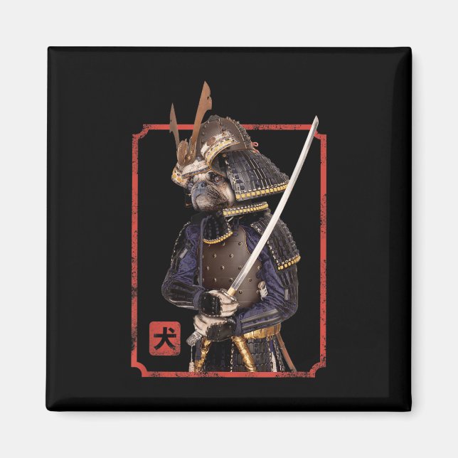 Imán Samurai japonés Ninja Pug Perro amante Kawaii Tatt (Frente)