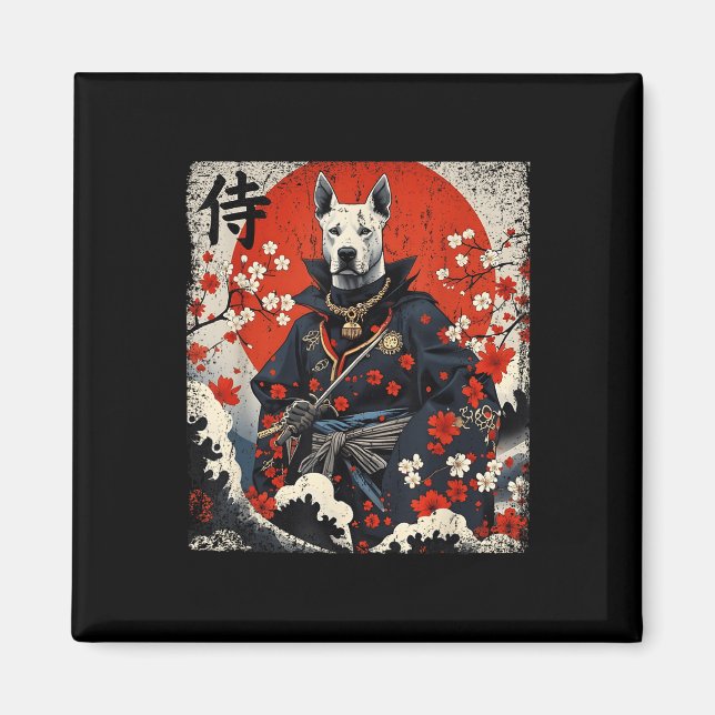 Imán Samurai japonés Pitbull Tattoo Kawaii Ukiyo-e Nin (Frente)
