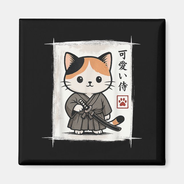 Imán Samurai Kitten Japonés Anime Kawaii Funny Cat Homb (Frente)