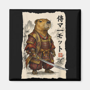 Imán Samurái Marmota Arte Japonés Guerrero Animal Amor