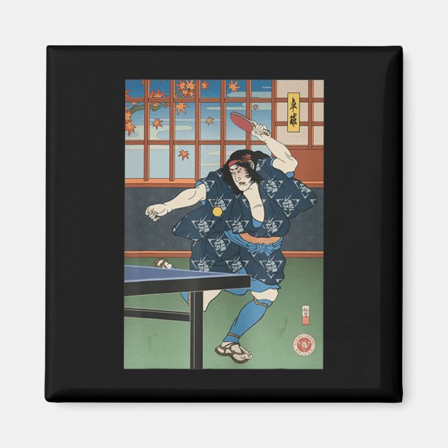 Imán Samurai Play Mesa de tenis Ping Pong Ukiyoe (Frente)
