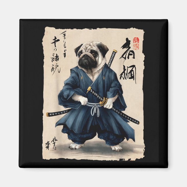 Imán Samurai Pug Japanese Anime Dog Pug Lover Funny For (Frente)