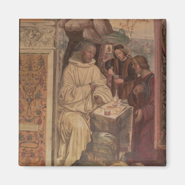 Imán San Benedicto contra un paisaje, de la vida o (Frente)