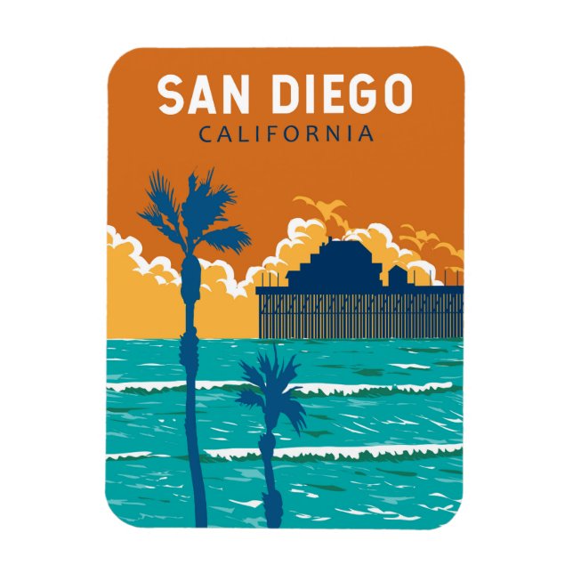 Imán San Diego California Travel Art Vintage (Vertical)