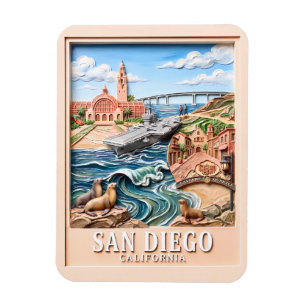 Imán San Diego California Viajes Texturizados en 3D de 