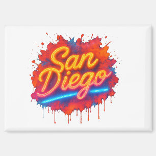 Imán San Diego Neon Street Art - Colorido guión retro