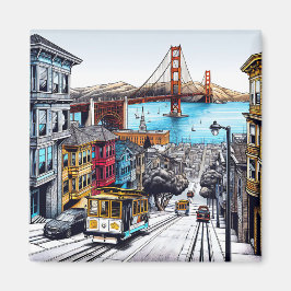 Imán San Francisco, California Comic Book Style Art