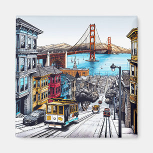 Imán San Francisco, California Comic Book Style Art