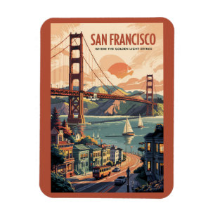 Imán San Francisco California Skyline Travel Art Retro