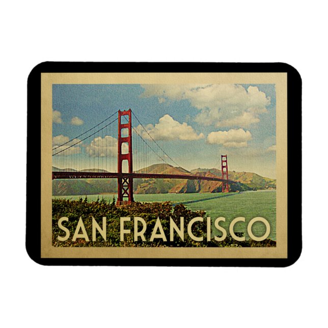 Imán San Francisco Golden Gate Bridge Vintage Travel (Horizontal)