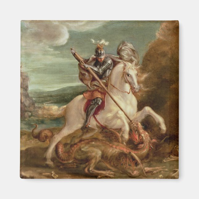 Imán San Jorge matando al dragón, (petróleo en el panel (Frente)