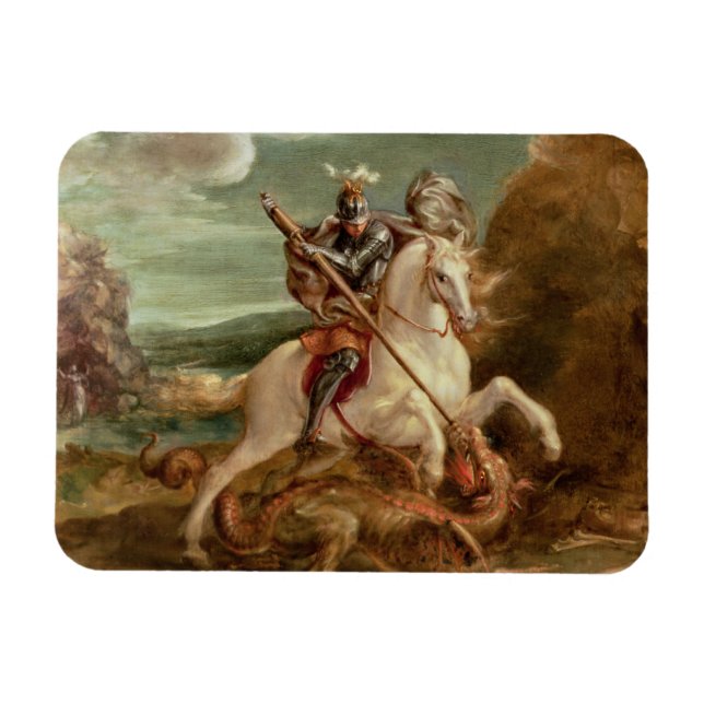 Imán San Jorge matando al dragón, (petróleo en el panel (Horizontal)