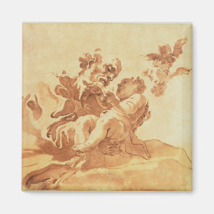 Imán San José que adora al niño de Cristo (pluma,