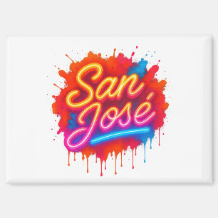 Imán San José Retro Neon Script Street Art Splash