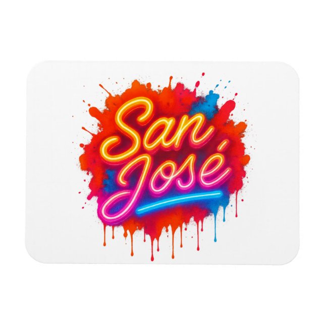 Imán San José Retro Neon Script Street Art Splash (Horizontal)